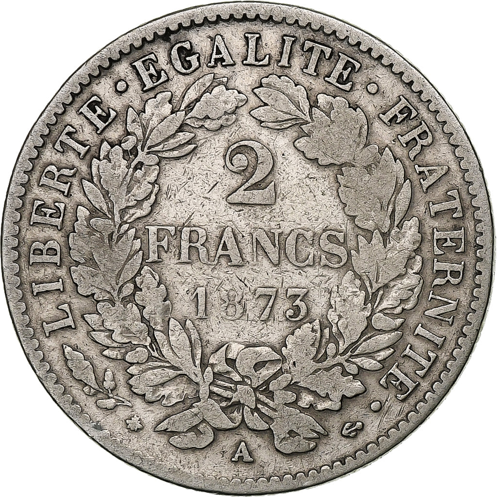 France, 2 Francs, Cérès, 1873, Paris, Silver, VF(20-25), Gadoury:530a