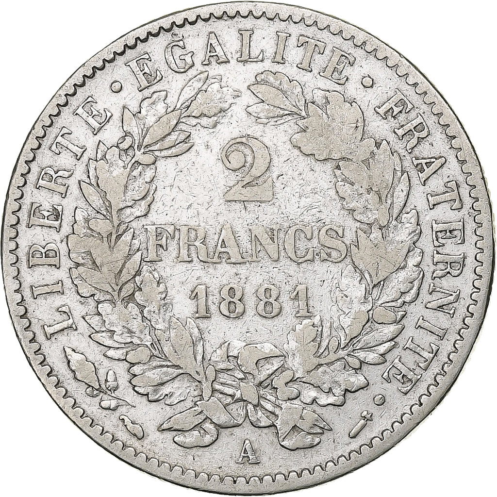 France, 2 Francs, Cérès, 1881, Paris, Silver, VF(30-35), Gadoury:530a
