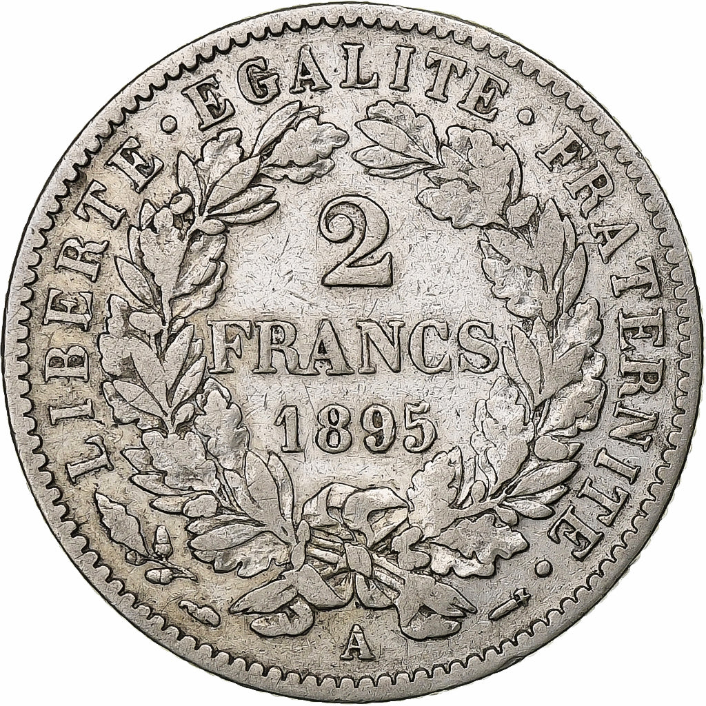 France, 2 Francs, Cérès, 1895, Paris, Silver, VF(30-35), Gadoury:530a