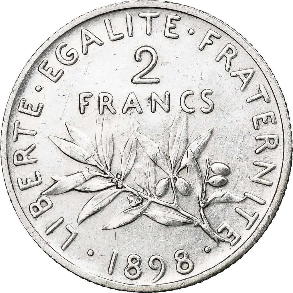 France, 2 Francs, Semeuse, 1898, Paris, Silver, MS(60-62), Gadoury:532, KM:845.1