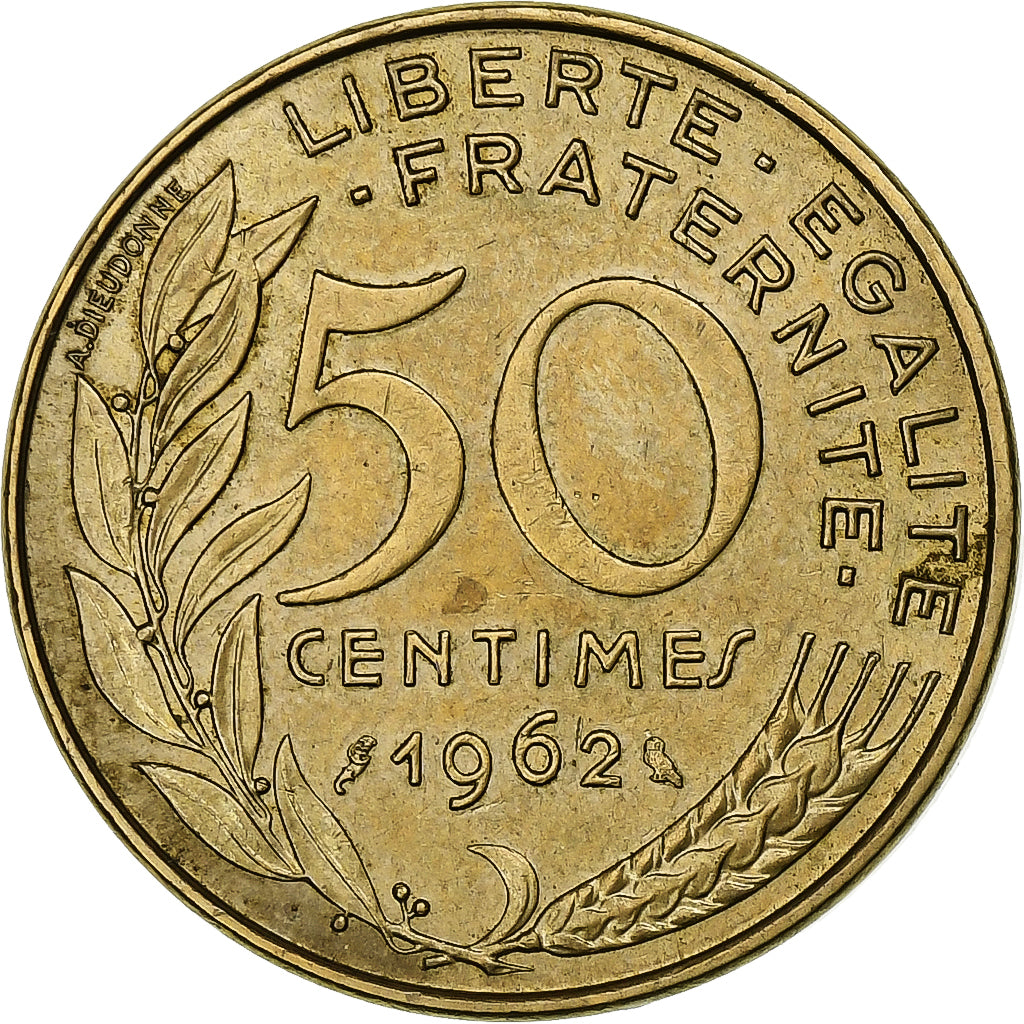 France, 50 Centimes, Marianne, 1962, Paris, Col à 4 plis, Aluminum-Bronze