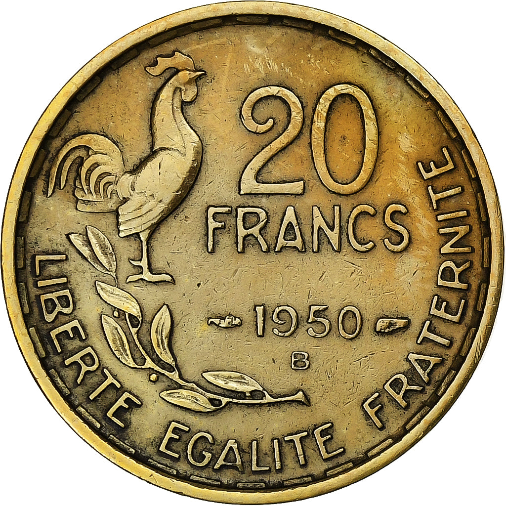 Francia, 20 Francs, Guiraud, 1950, Beaumont-le-Roger, 4 Faucilles