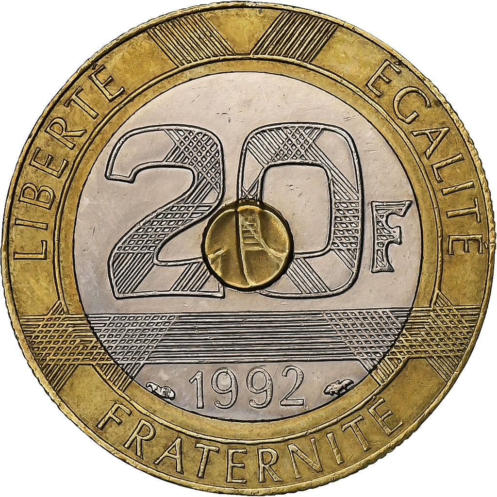 Francja, 20 Francs, Mont Saint-Michel, 1992, MDP, V Ouvert, 4 Rangées