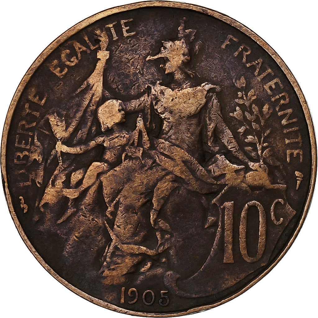 Francia, 10 Centimes, Dupuis, 1905, Paris, Bronzo, MB, Gadoury:277, KM:843