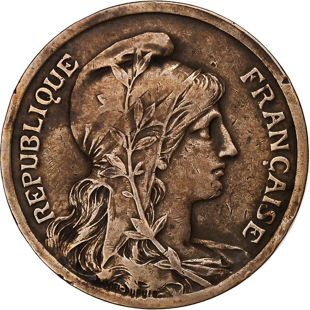 Francia, 10 Centimes, Dupuis, 1921, Paris, Bronzo, BB, Gadoury:277, KM:843