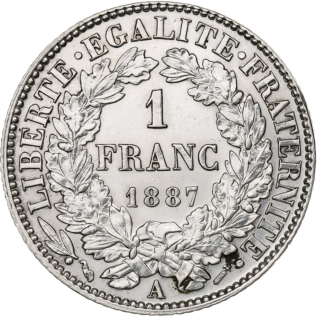 Francja, 1 Franc, Cérès, 1887, Paris, Srebro, MS(60-62), Gadoury:465a