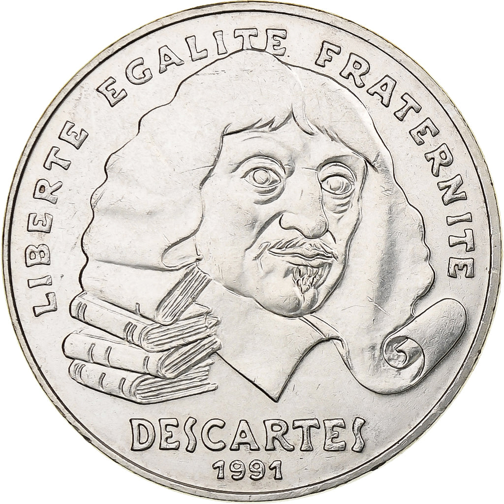 France, 100 Francs, Descartes, 1991, MDP, Silver, AU(55-58), Gadoury:906, KM:996