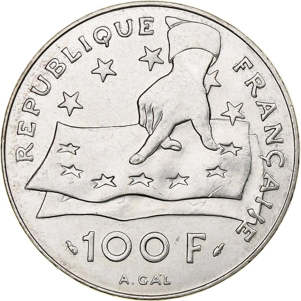 France, 100 Francs, Descartes, 1991, MDP, Silver, AU(55-58), Gadoury:906, KM:996