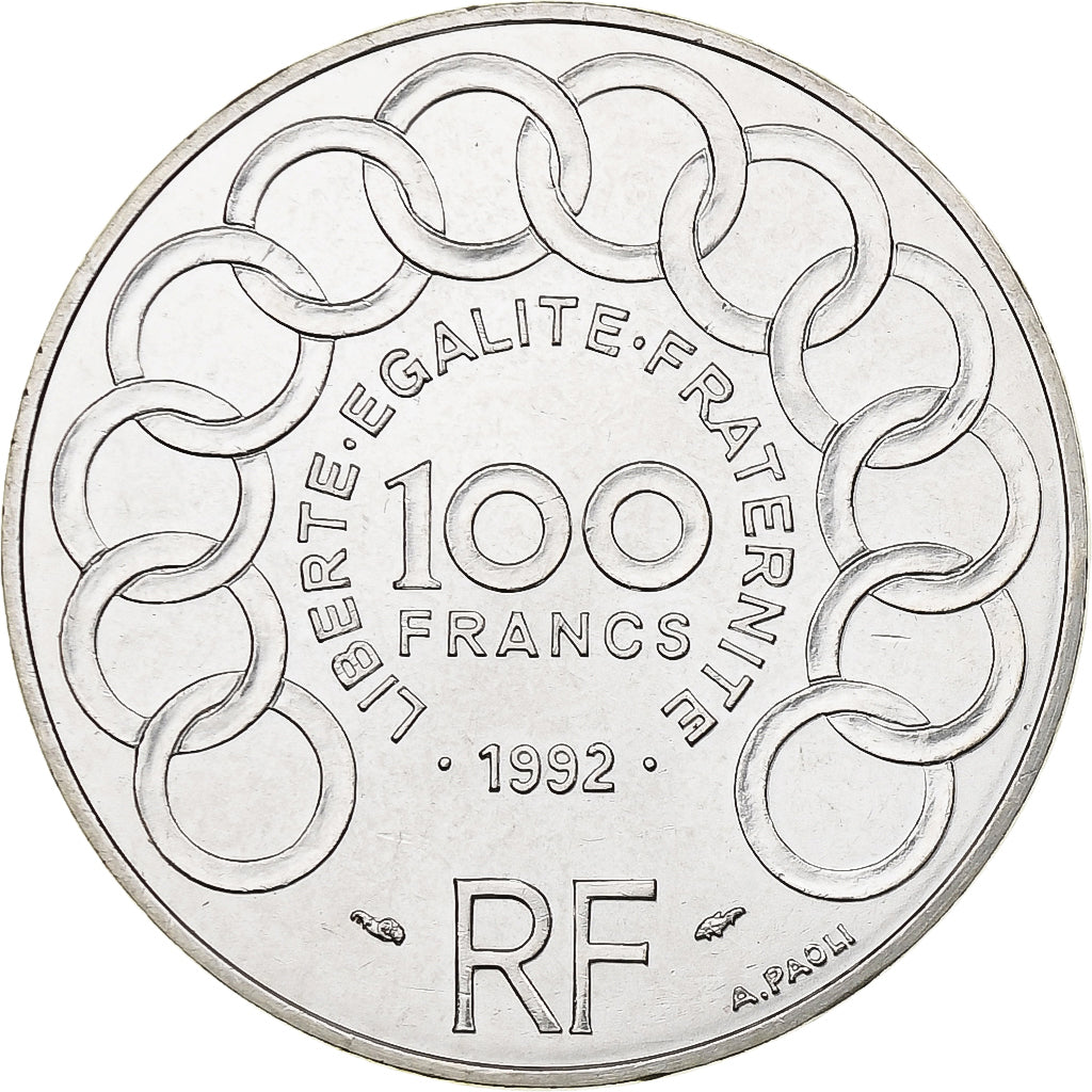 France, 100 Francs, Jean Monnet, 1992, MDP, Silver, MS(60-62), Gadoury:907
