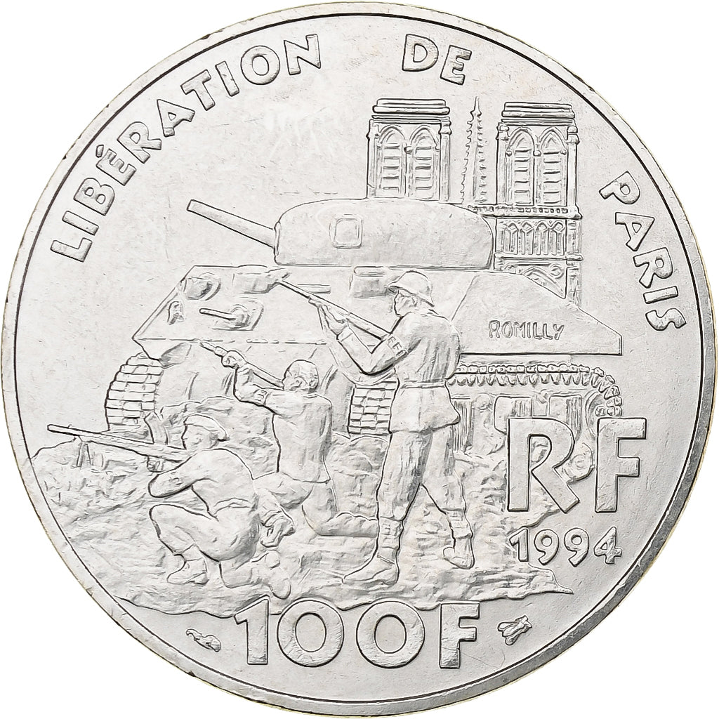 France, 100 Francs, Libération de Paris, 1994, MDP, Silver, MS(60-62)