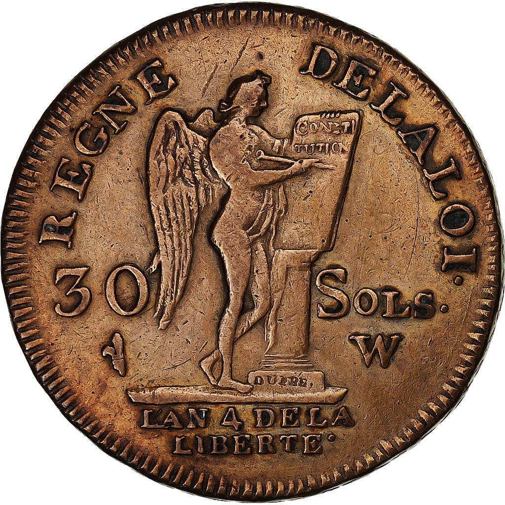 France, Louis XVI, 30 sols françois, 1792 / AN 4, Lille, Faux d'époque, Bronze