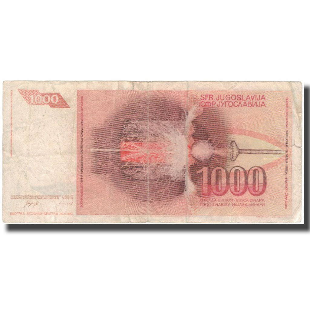 Banknote, Yugoslavia, 1000 Dinara, 1990, KM:107, VG(8-10)