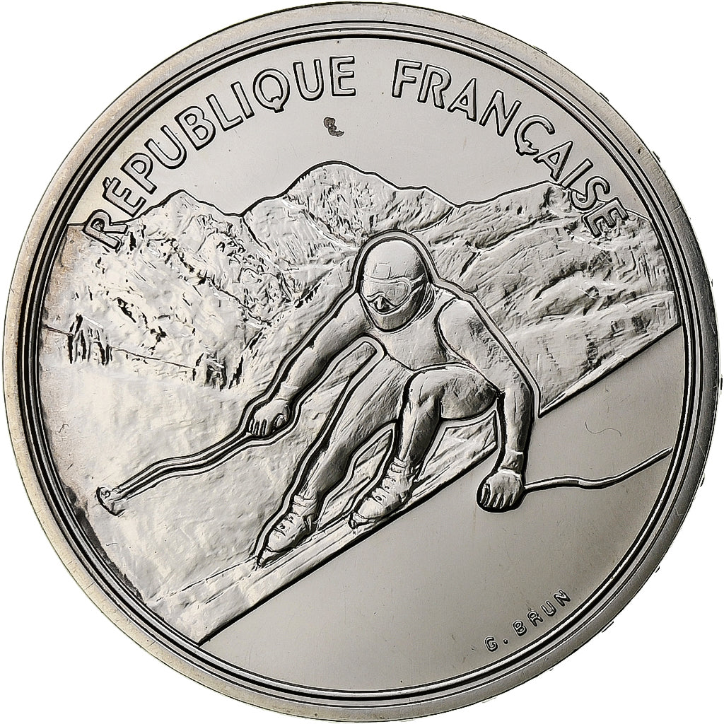 France, 100 Francs, Albertville 92, Ski de descente, 1989, MDP, ESSAI, Argent