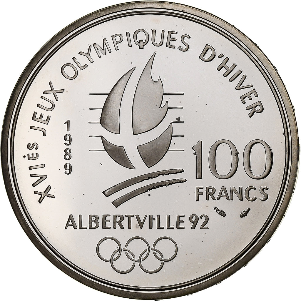 Frankreich, 100 Francs, 1992 Olympics, Albertville, Alpine Skiing, 1989, MDP