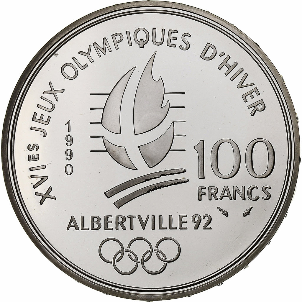France, 100 Francs, 1992 Olympics, Albertville, Free-style Skiing, 1990, MDP