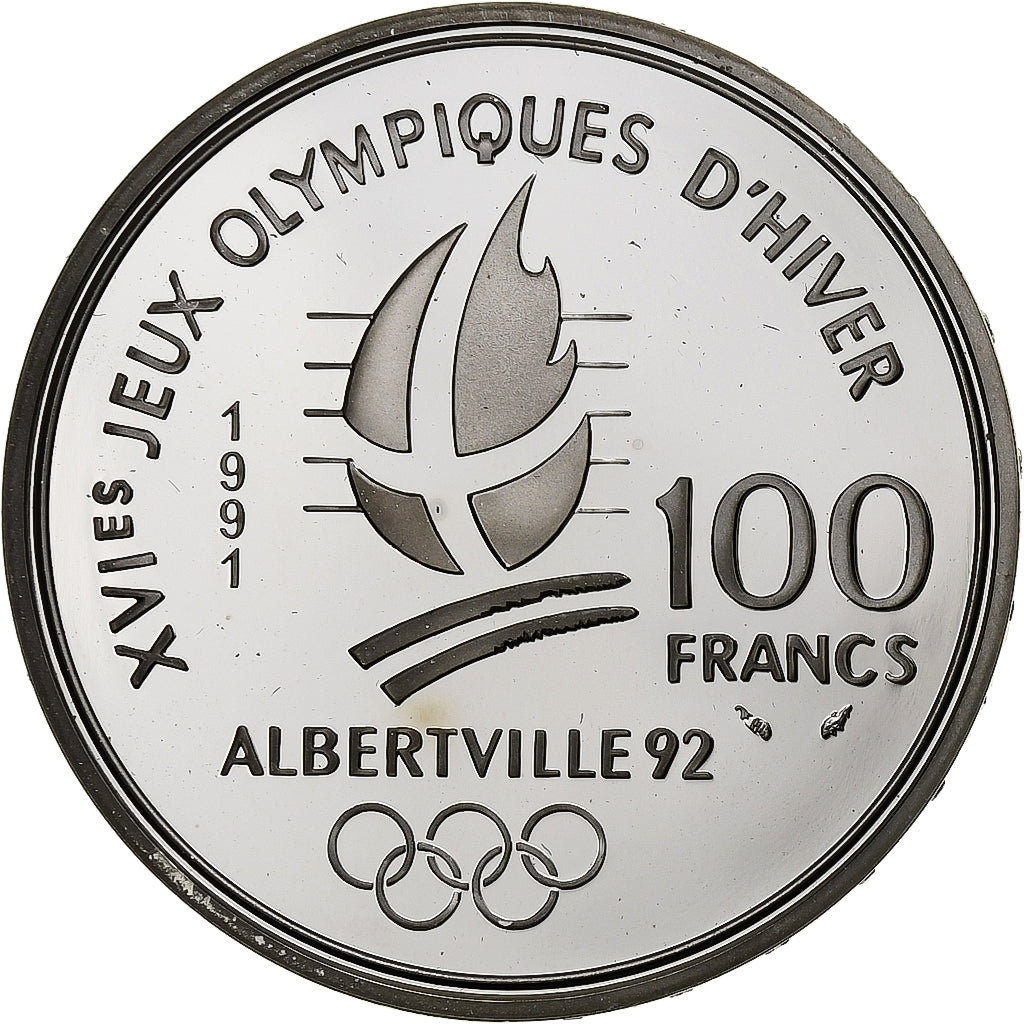 Frankrijk, 100 Francs, 1992 Olympics, Albertville, Ski Jumping, 1991, MDP