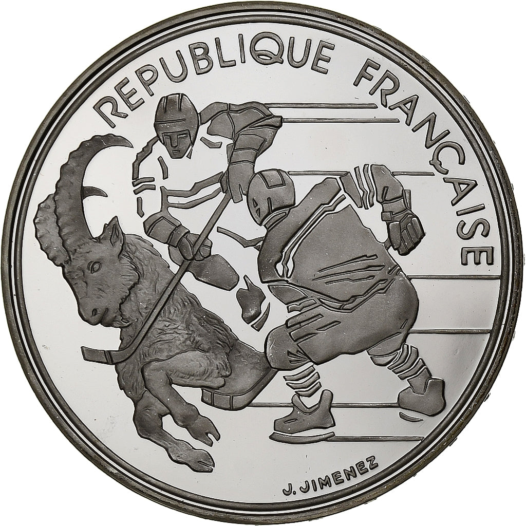 France, 100 Francs, Albertville 92, Hockey sur glace, 1991, MDP, BE, Argent