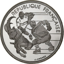France, 100 Francs, Albertville 92, Hockey sur glace, 1991, MDP, BE, Argent