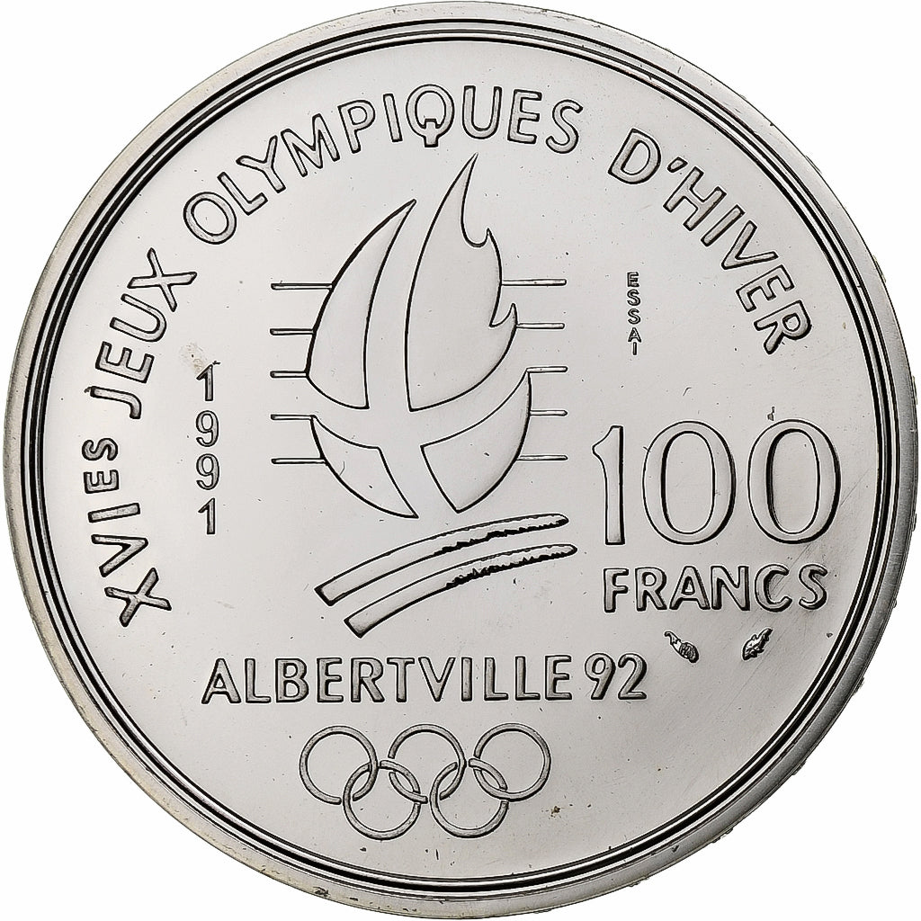 Frankrijk, 100 Francs, 1992 Olympics, Albertville, Hockey, 1991, MDP, ESSAI