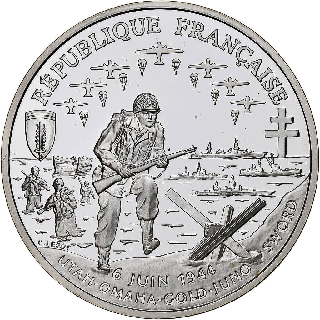 Francja, 1 Franc, Cinquantenaire du Débarquement, 1993, MDP, PRÓBA, Srebro