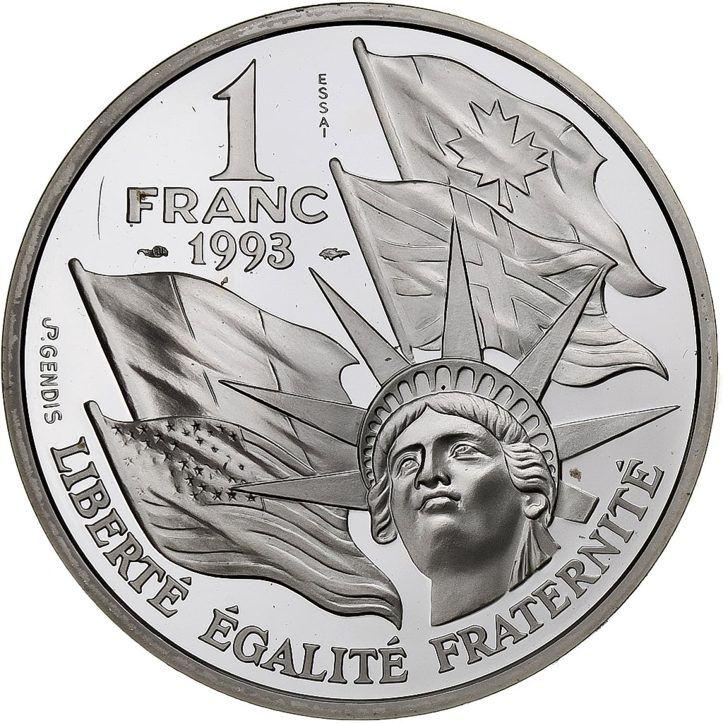Francja, 1 Franc, Cinquantenaire du Débarquement, 1993, MDP, PRÓBA, Srebro