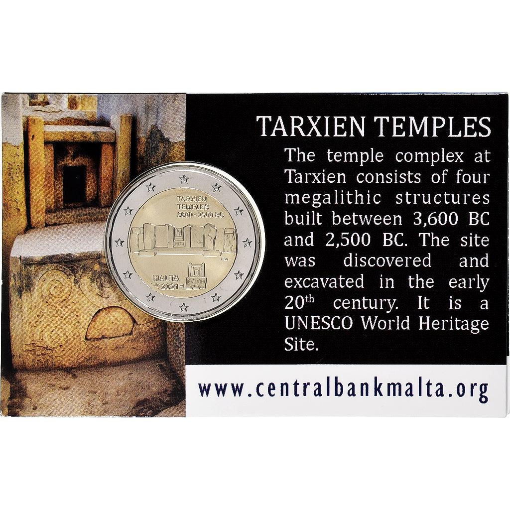 Malta, 2 Euro, Tarxien Temples, Coin card, 2021, Bi-Metallic, MS(65-70)