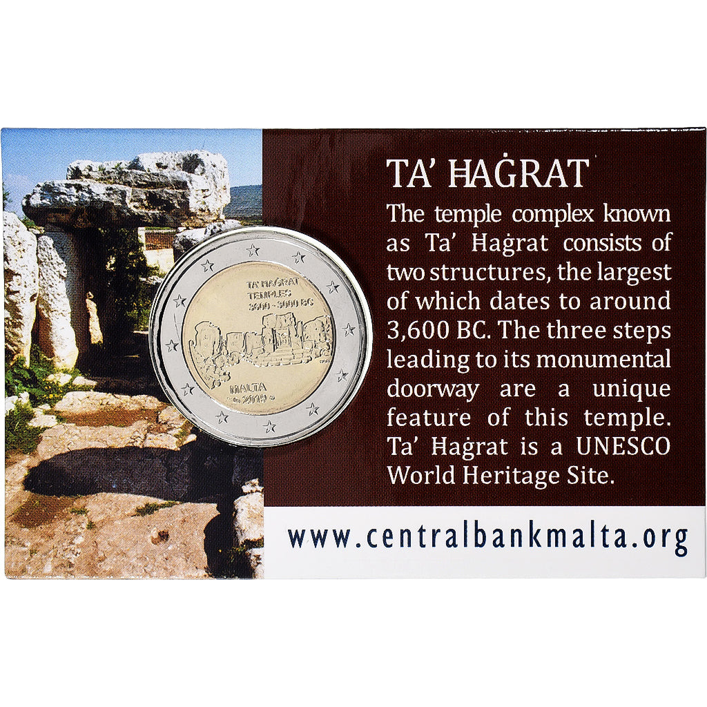 Malta, 2 Euro, Ta' Hagrat temples, Coin card, 2019, Bi-Metallic, MS(65-70)