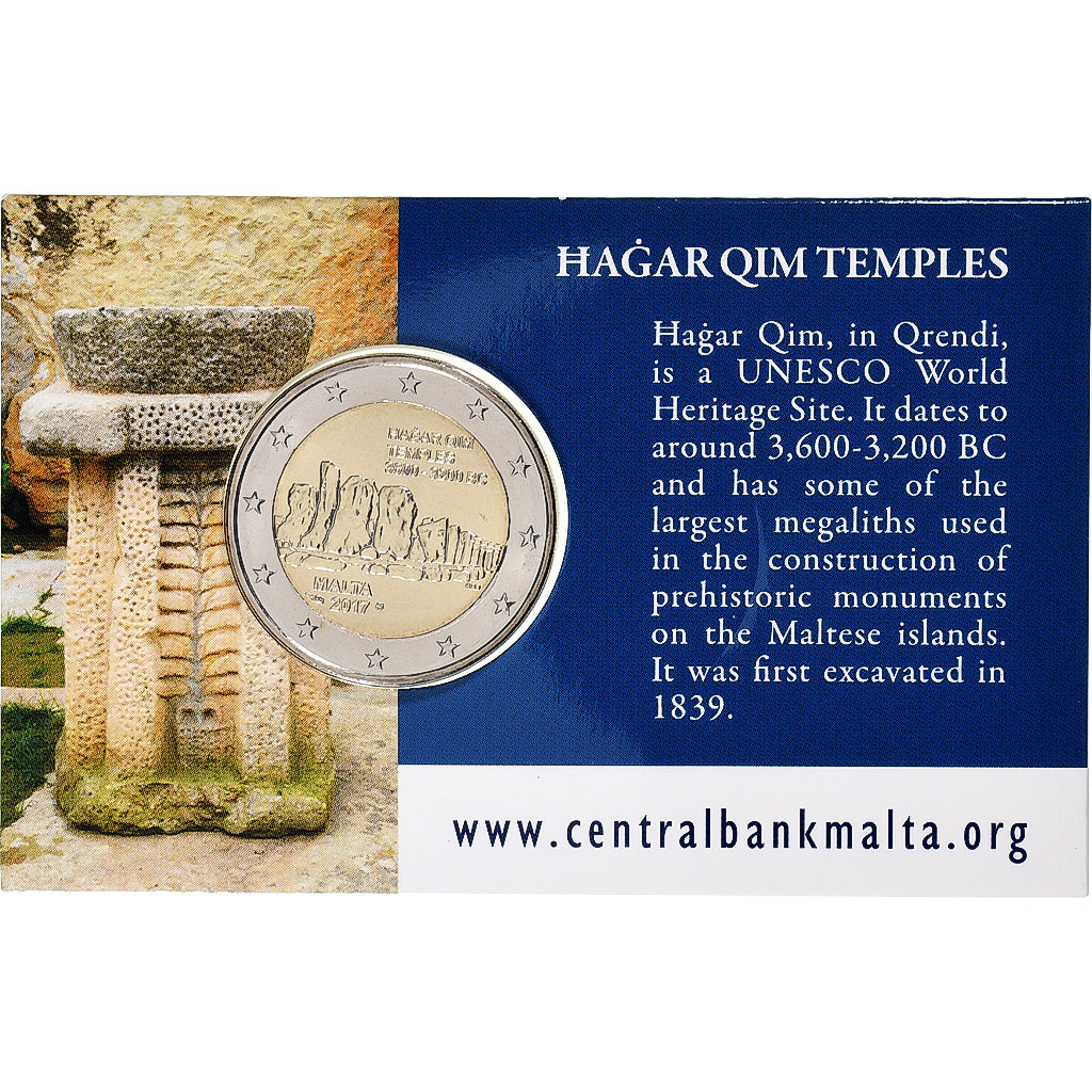 Malta, 2 Euro, Hagar Qim temples, Coin card, 2017, Bi-Metallic, MS(65-70)