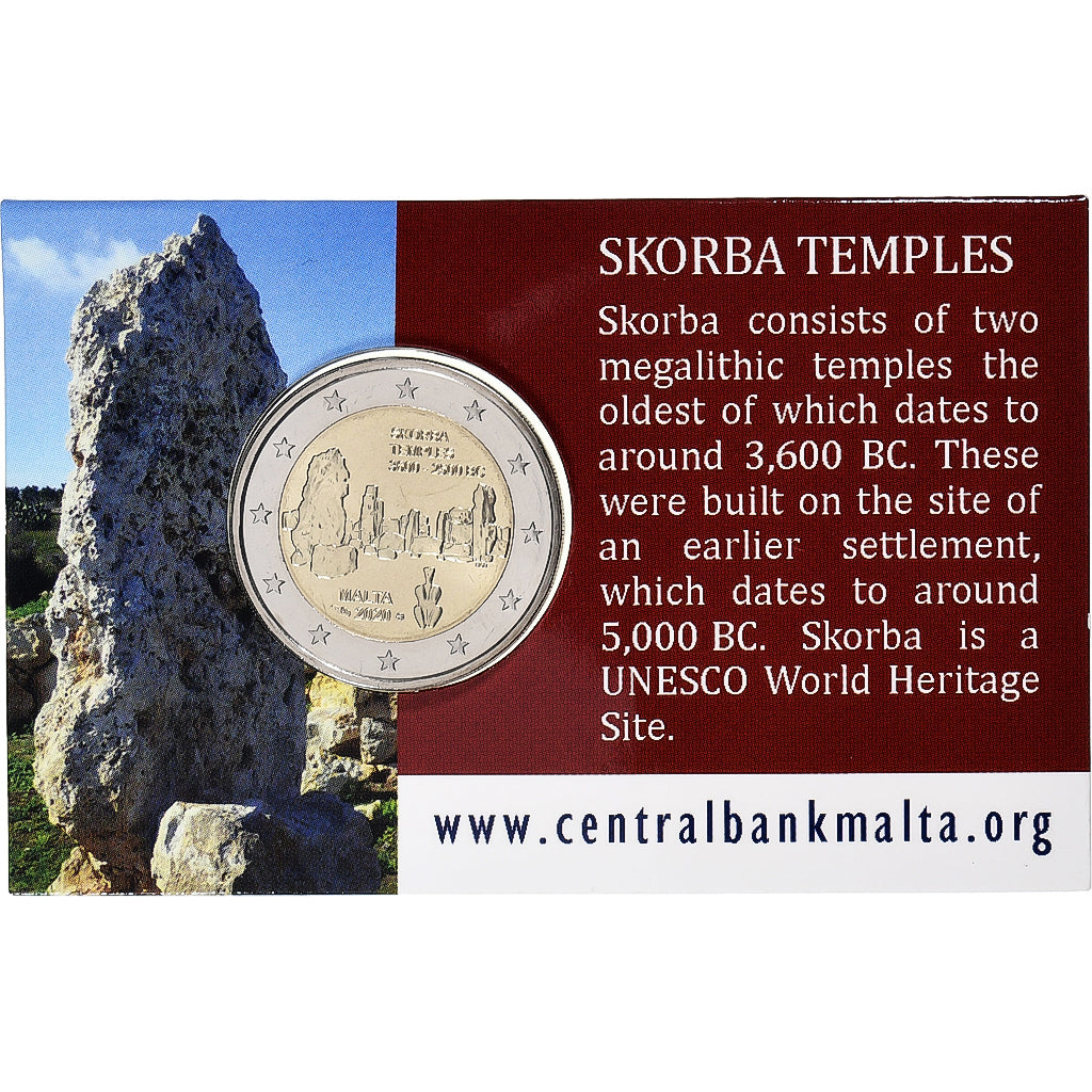 Malta, 2 Euro, Skorba Temples, Coin card, 2020, Bi-Metallic, MS(65-70)
