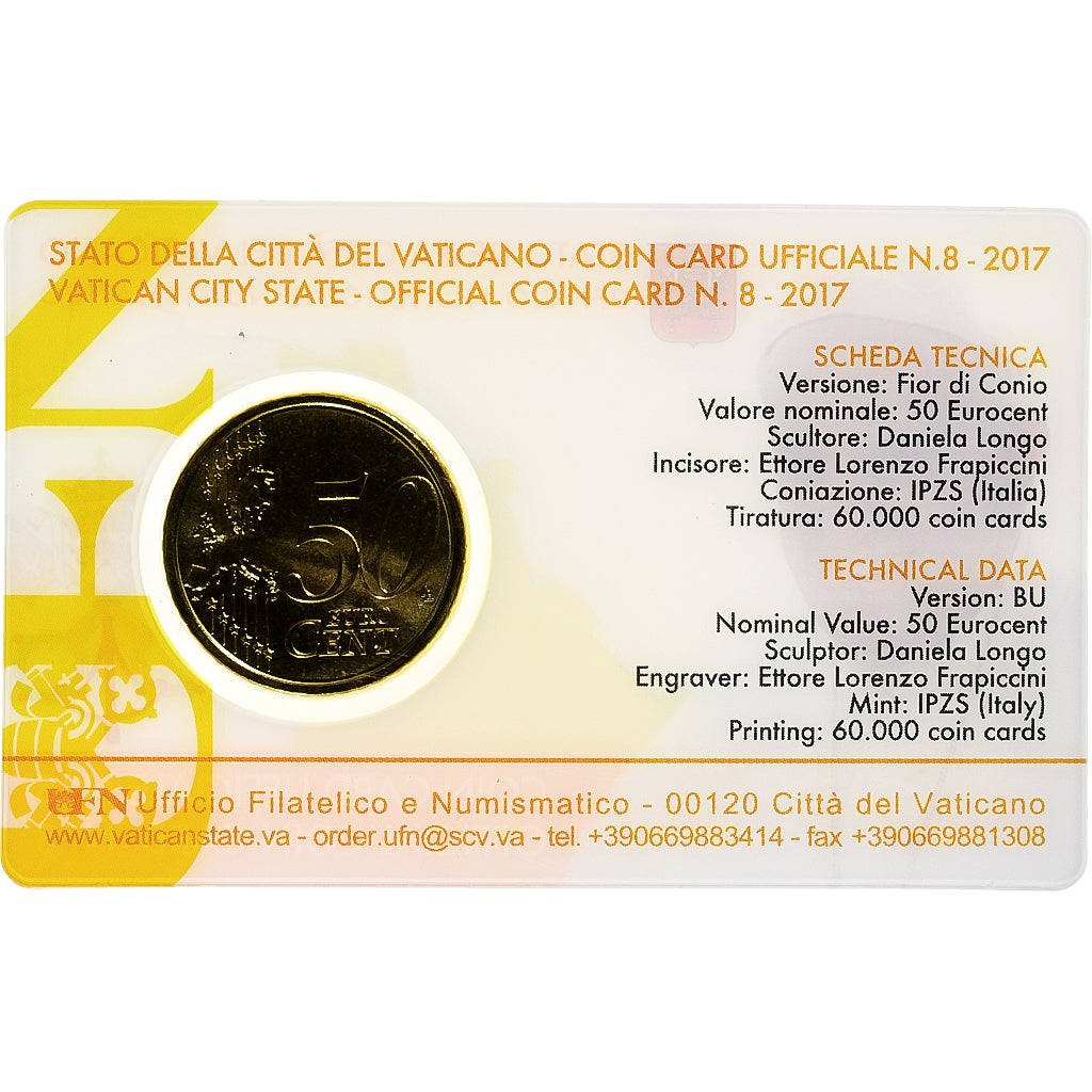 Vaticano, Francis, 50 Euro Cent, Coin card n°8, 2017, Rome, Nordic gold
