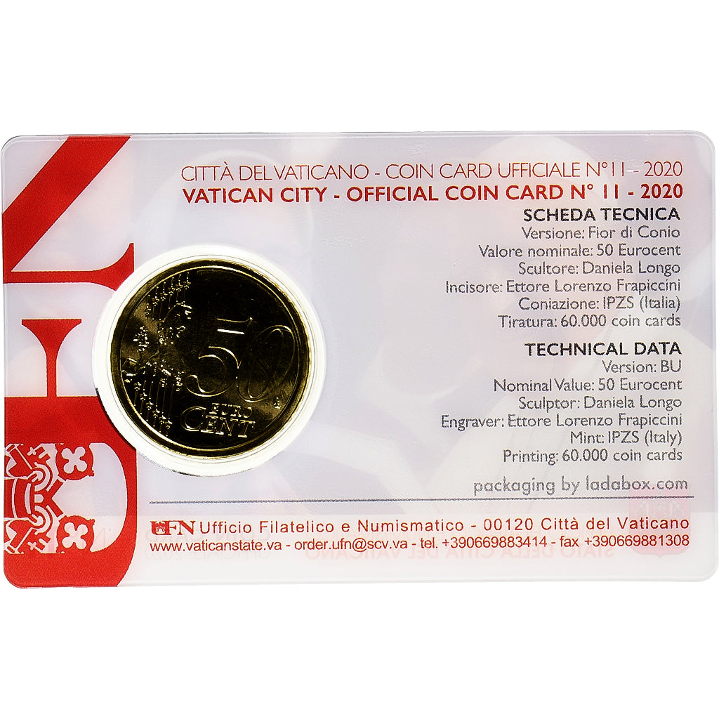 Vaticano, Francis, 50 Euro Cent, Coin Card n°11 FDC, 2020, Rome, Nordic gold