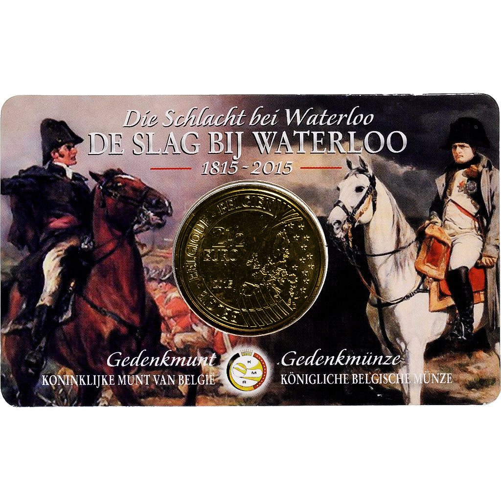 Belgium, 2-1/2 Euro, Bataille de Waterloo, Coin card, 2015, Brussels, Brass