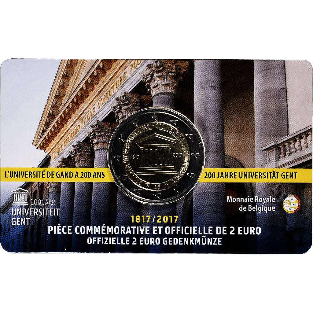 Belgia, 2 Euro, 200 ans de l'Université de Gand, Coin card, 2017, Brussels