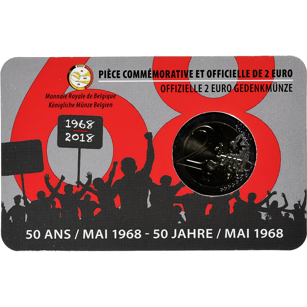 Belgique, 2 Euro, 50 Ans / Mai 1968, Coin card.FDC, 2018, Bruxelles