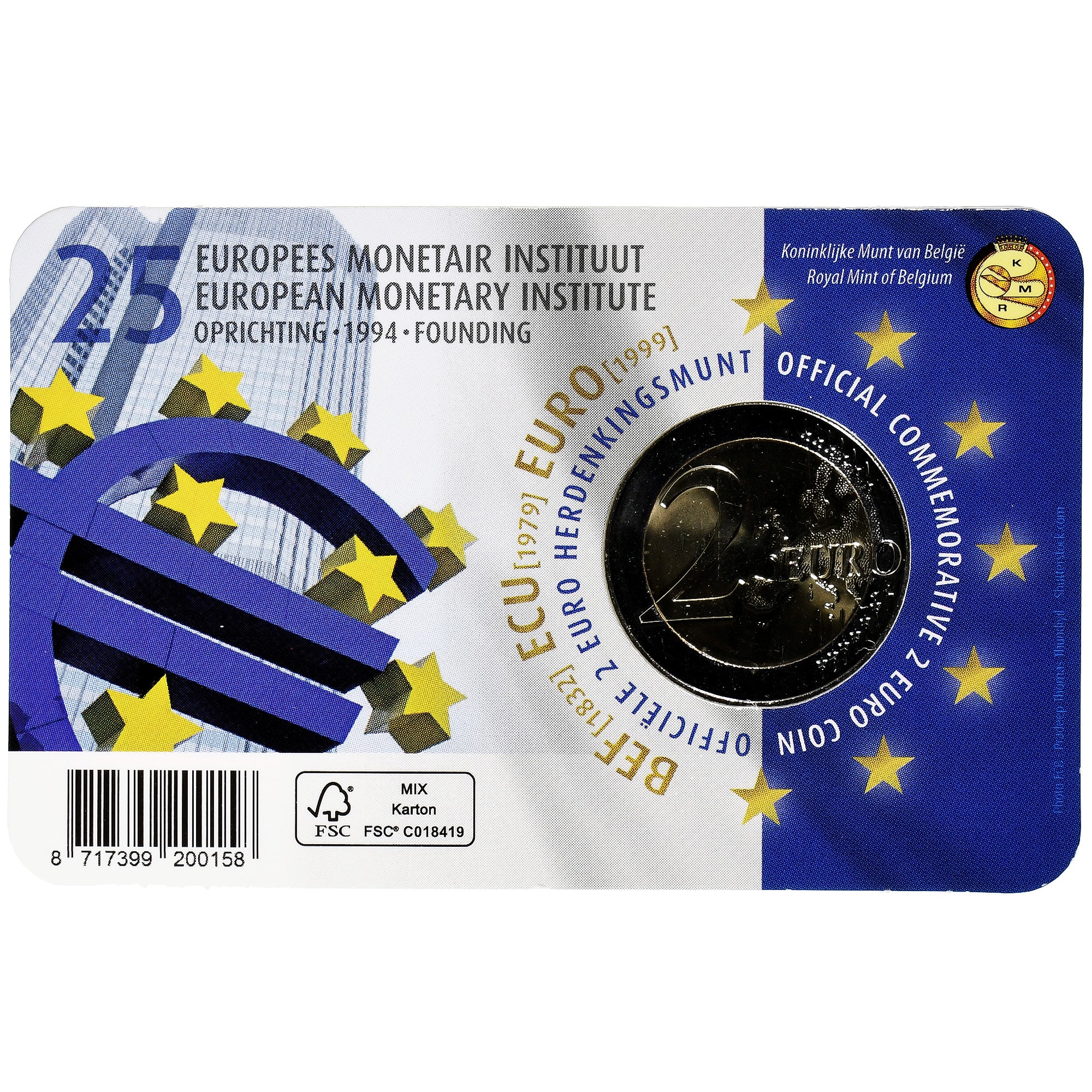 Belgien, 2 Euro, Institut Monétaire Européen, Coin card.FDC, 2019, Brussels