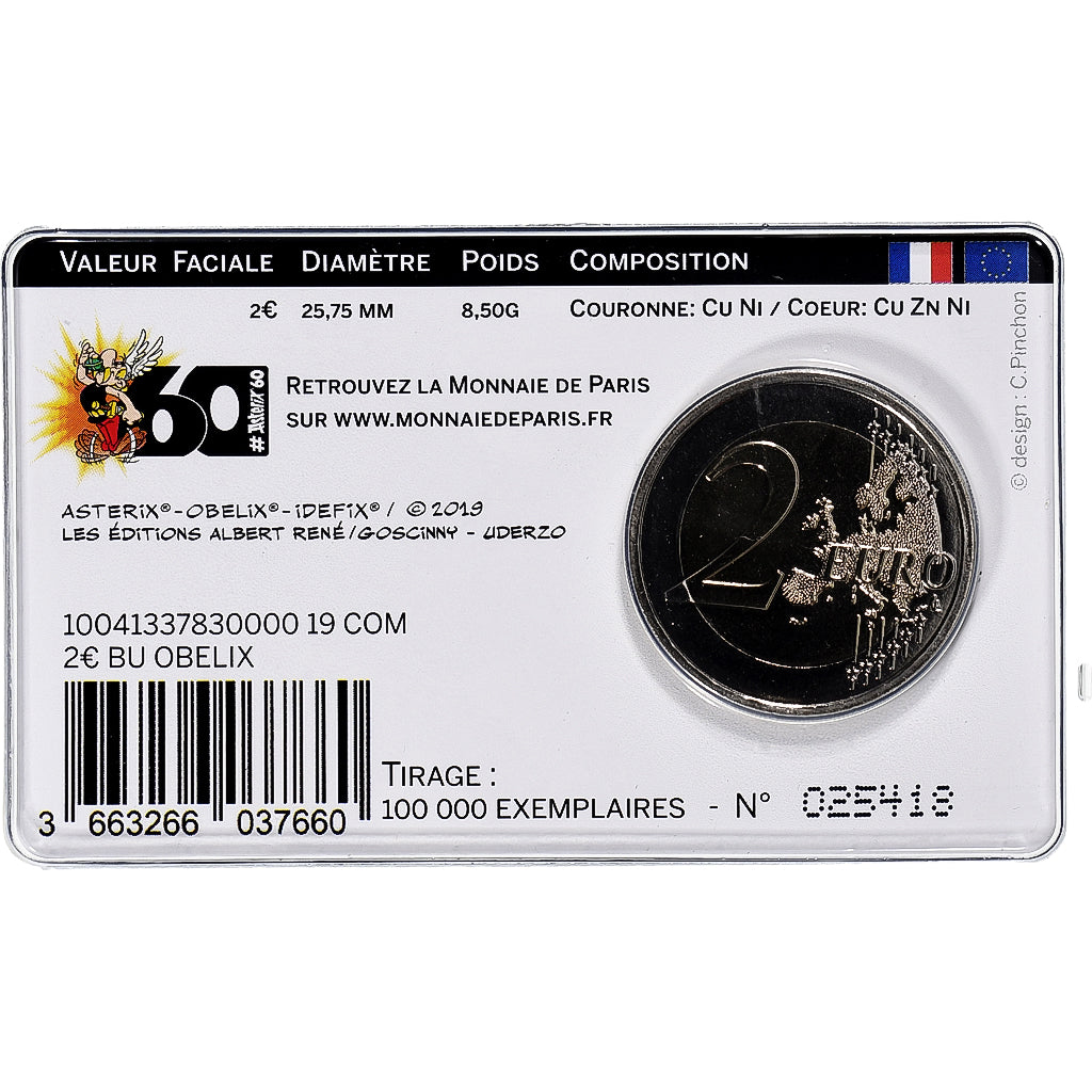 Francia, 2 Euro, 60 ans d'Astérix, Coin card.FDC, 2019, MDP, Bimetálico, FDC