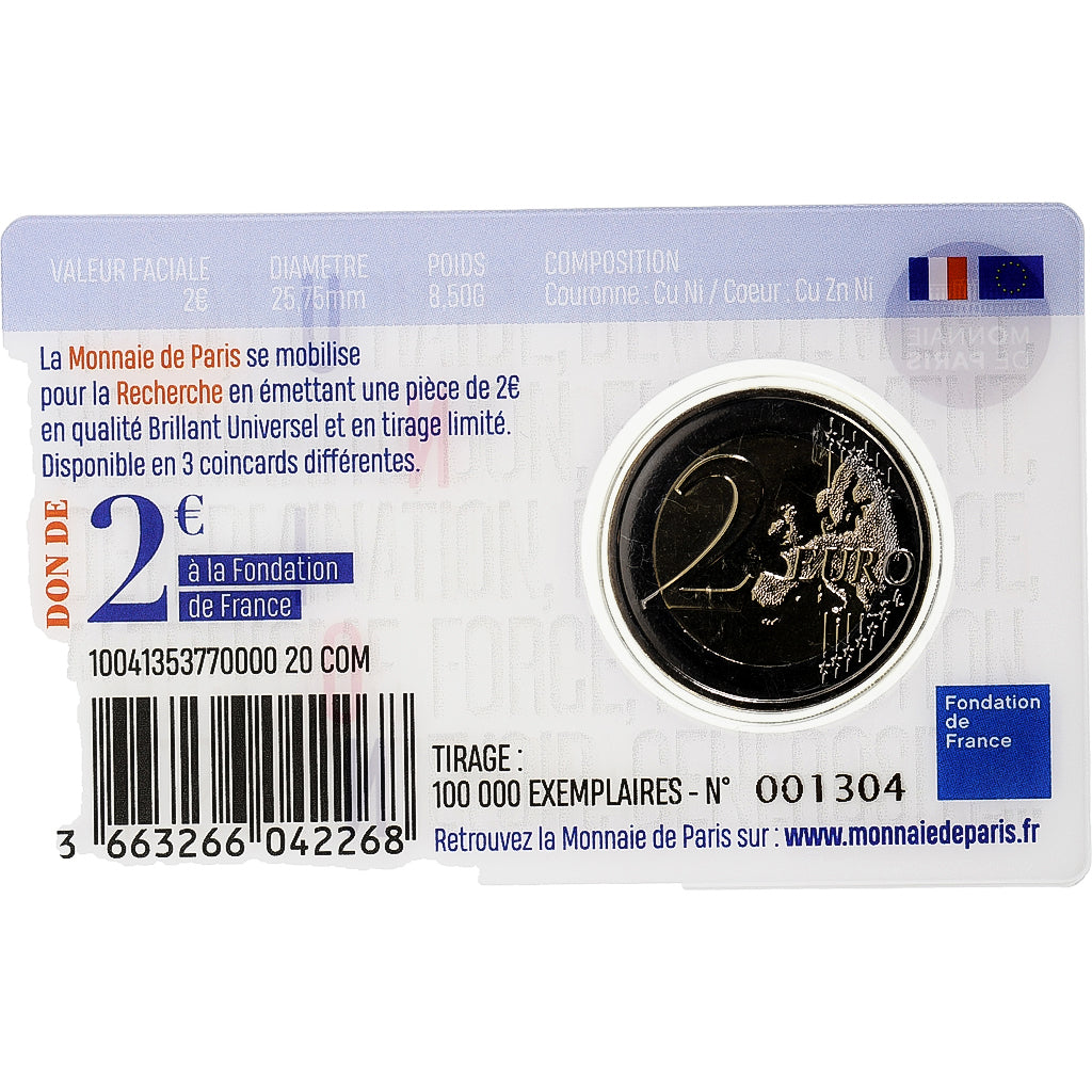 Francia, 2 Euro, Recherche médicale, UNION, Coin Card. BU, 2020, MDP