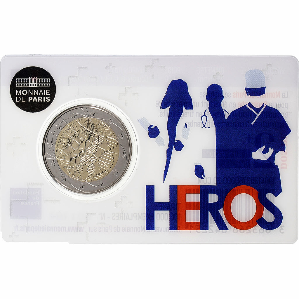 Francia, 2 Euro, Recherche médicale, HÉROS, Coin Card. BU, 2020, MDP