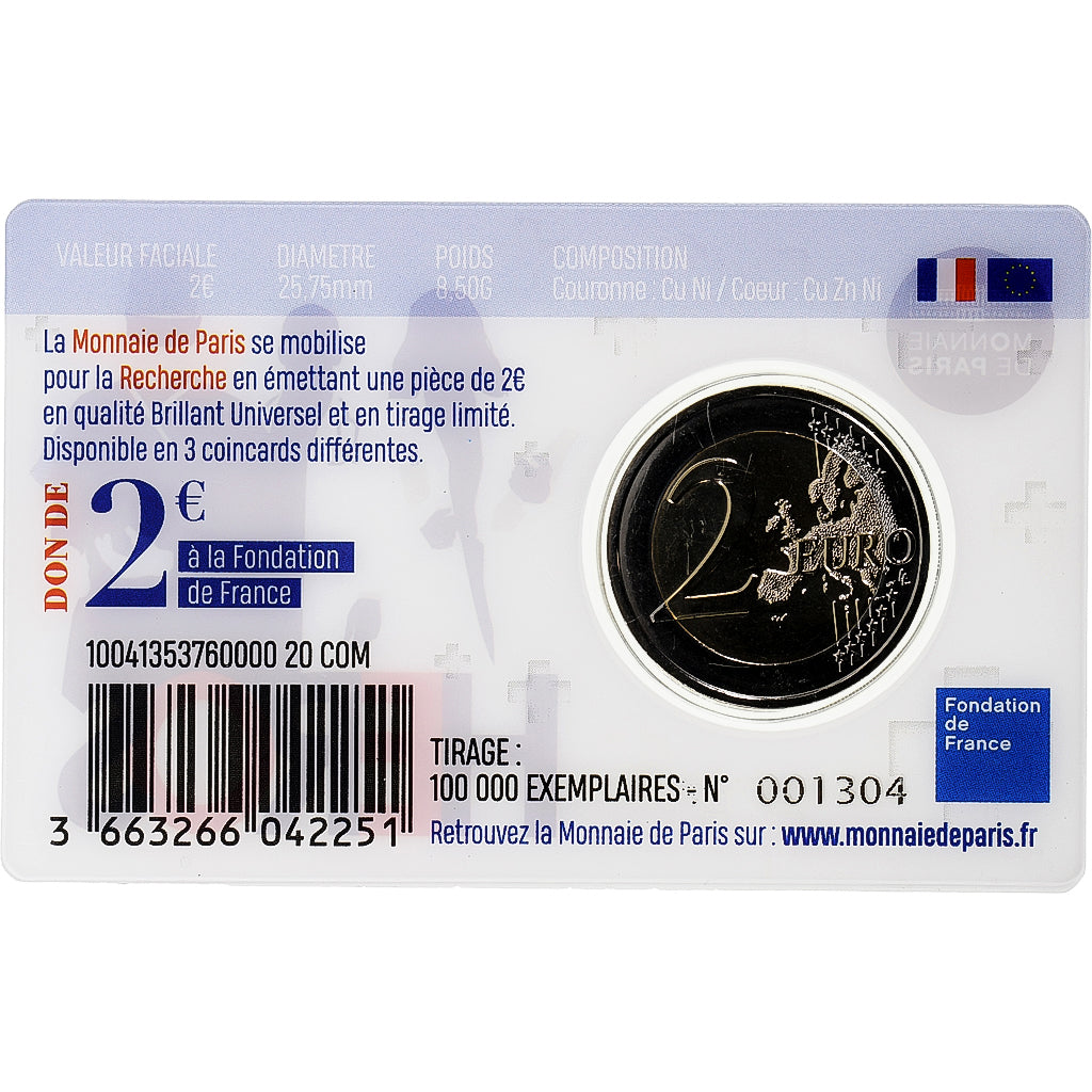 Francia, 2 Euro, Recherche médicale, HÉROS, Coin Card. BU, 2020, MDP