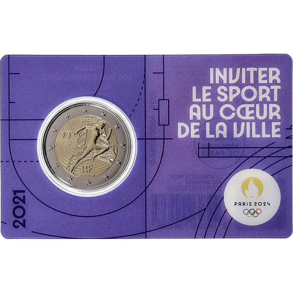 France, 2 Euro, Olympic Games Paris 2024, Coin Card. BU, 2021, MDP