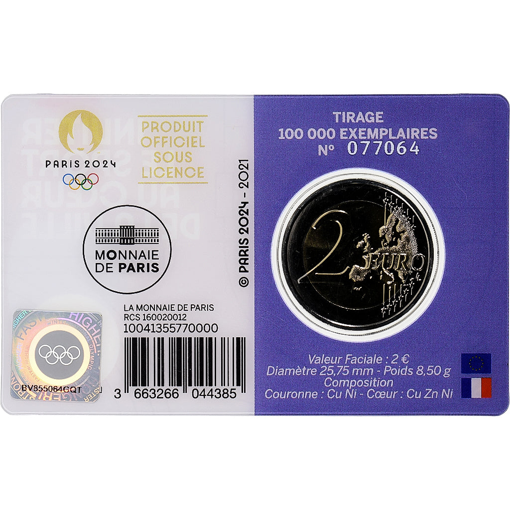 France, 2 Euro, Olympic Games Paris 2024, Coin Card. BU, 2021, MDP