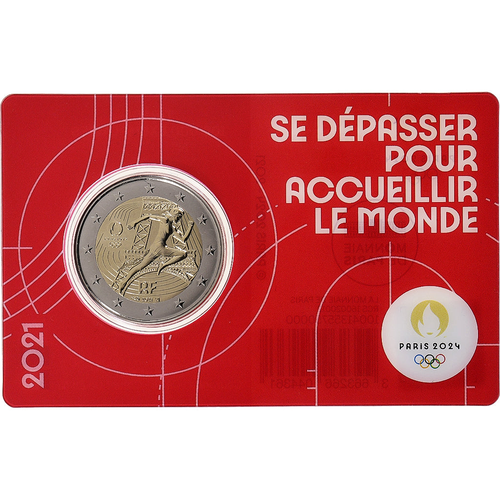 France, 2 Euro, Olympic Games Paris 2024, Coin Card. BU, 2021, MDP, Bi-Metallic