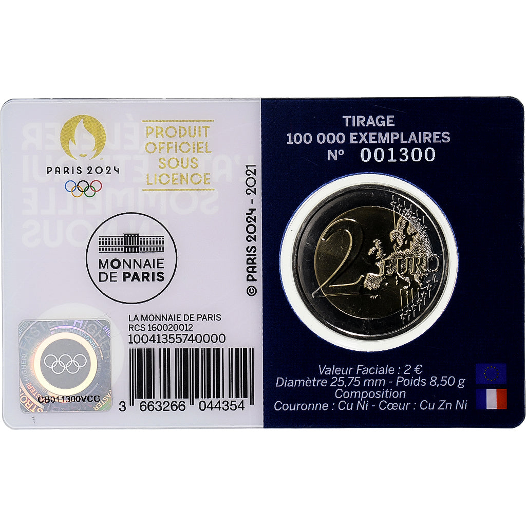 Frankrijk, 2 Euro, Olympic Games Paris 2024, Coin Card. BU, 2021, MDP