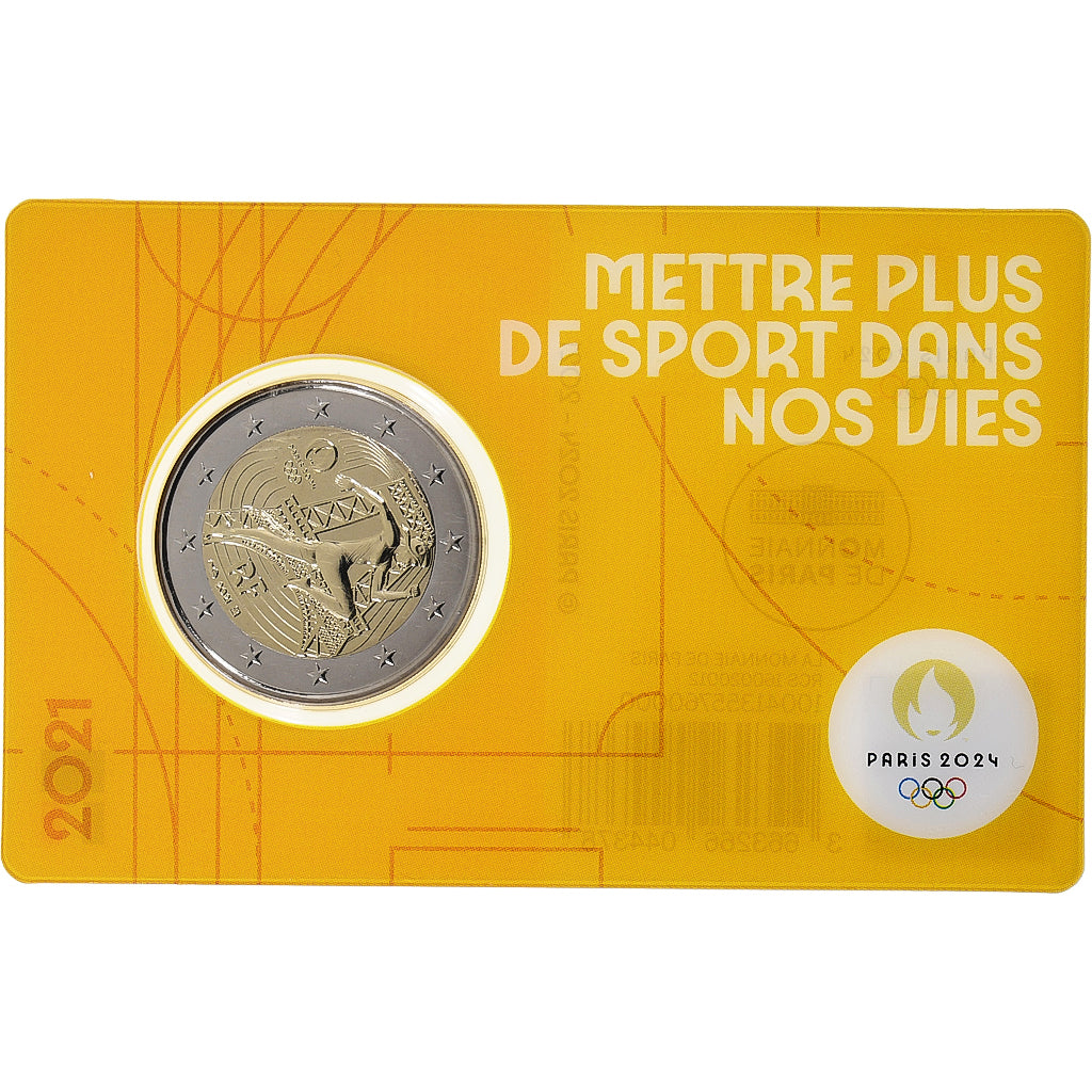 France, 2 Euro, Olympic Games Paris 2024, Coin Card. BU, 2021, MDP, Bi-Metallic