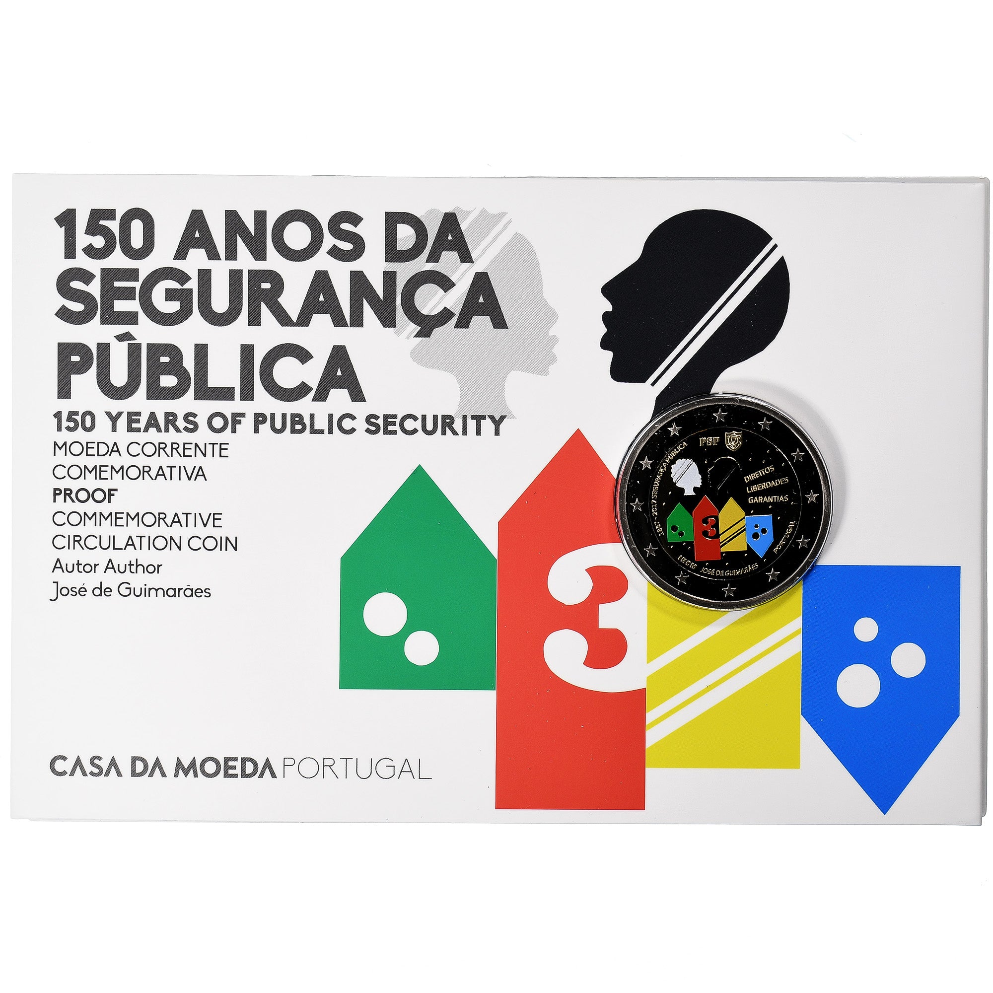 Portugal, 2 Euro, 150 years of public security, Coin Card.Colorized, 2017