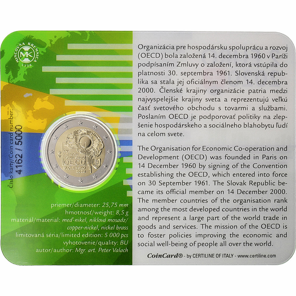 Slovakia, 2 Euro, OECD, Coin Card. BU, 2020, Kremnica, Bi-Metallic, MS(65-70)