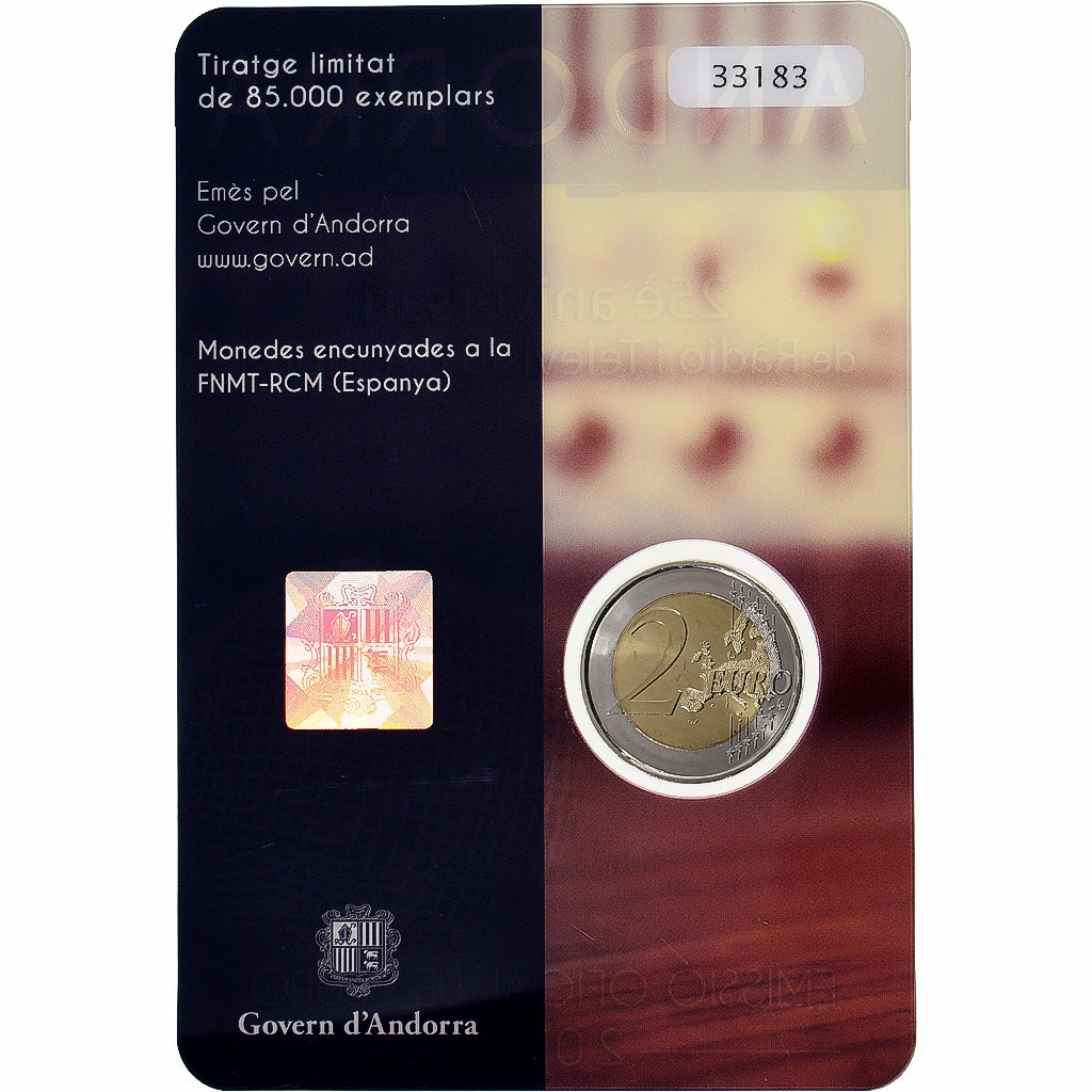 Andorra, 2 Euro, 25ème anniversaire de la radio-télé, Coin card, 2016