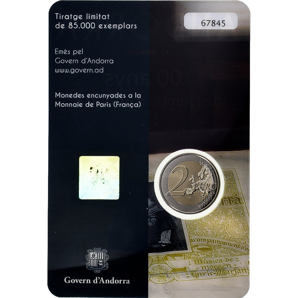 Andorra, 2 Euro, 100 ans de l'hymne national, Coin card, 2017, Bi-Metallic, STGL