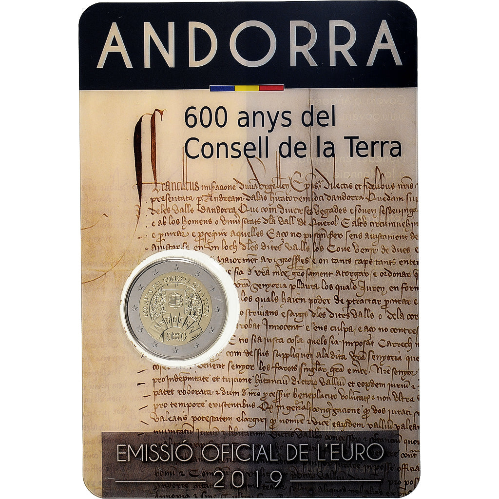 Andorre, 2 Euro, 600 ans - Conseil de la Terre, Coin card, 2019, Bimétallique
