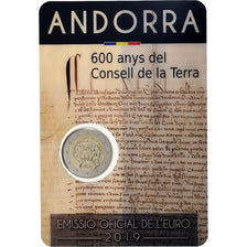Andorre, 2 Euro, 600 ans - Conseil de la Terre, Coin card, 2019, Bimétallique
